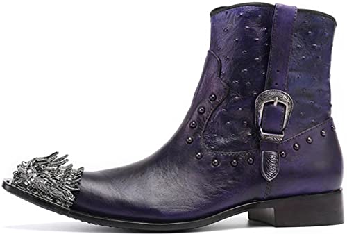 Santimon Men's Leather Chelsea Cowboy Boots - Dress Casual High-Tops Western Boots with Metal Pointed Toe for Party Ballroom Rock Singer3