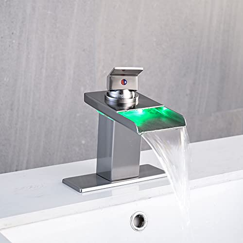 Image of AVSIILE LED Bathroom Sink Faucet, Brushed Nickel, Stainless Steel Spout