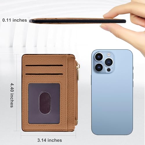 Image of Tipmile Womens Credit Card Holder Wallet, Small Slim RFID Blocking Sleeve | Mini Tiny Cute ID Case, Minimalist Zipper Pocket Wallet, Thin Coin Purse, Mothers Gift, Brown