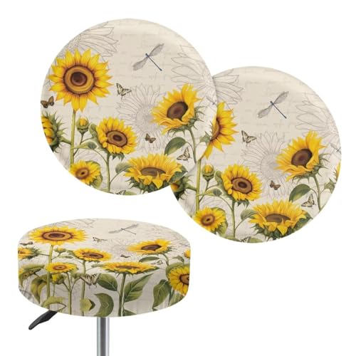 Wiryuouvt Sunflower Elastic Seat Covers for Chairs Dragonfly Covers for Bar Stool Seats Covers for Bar Stools Barstool Cushions Round Barber Chair Cover Protector Elastic Chair Seat Covers