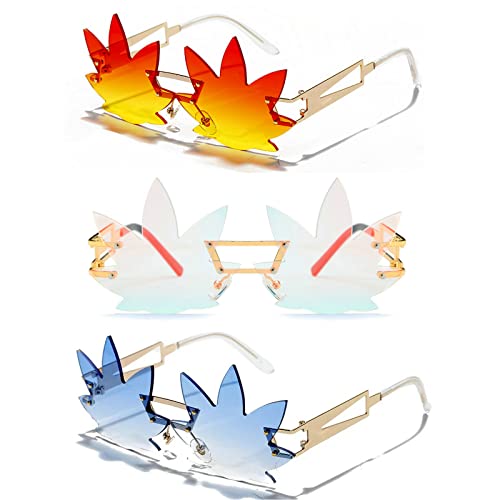 Image of Vintage Punk Sunglasses Men Women 2020 Fashion Colorful Rimless Leaf-shaped Sun Glasses