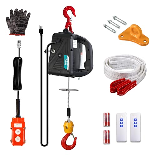 3-in-1 1500W Electric Hoist Winch 120V Portable Electric Hoist with Remote (Manual/Cable/Wireless) 1100 lbs Capacity 16 ft/min Speed 25ft Height for Garage Warehouse (Black)