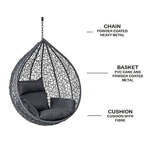 Image of Metal Hammock Swing Chair Without Stand For Home, Hanging Swings For Indoor, Outdoor, Home, Patio, Yard, Balcony, Garden (Grey Basket With Grey Cushion, 92 Cm, 92 Cm)