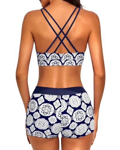 Image of Tempt Me 3 Piece Tankini Swimsuits for Women Athletic Bathing Suits Swim Tank Top with Boy Shorts and Bra Modest Swimwear