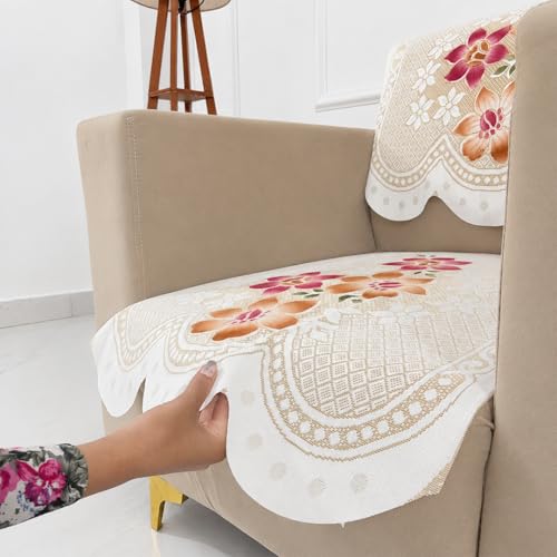 Image of Homerz Premium 'Surya Series' Sofa Cover | Stylish Sofa Protector | Net Fabric | Anti-Stain & Washable Slip Cover Exact Size Antislip (Exclusive Yellow, 1 Seater, Seat Cover with Backrest)