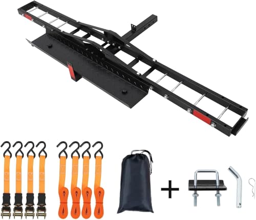 Garvee Rampe de chargement moto et vélo électrique – Acier carbone 500lbs, rampe amovible, stabilisateur anti-vibration, sangle à cliquet, pour...