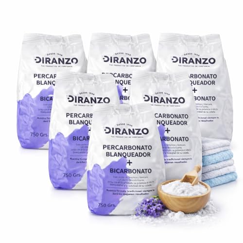 FAMILYCOM Percarbonato Blanqueador Diranzo Pack 6 unidades 750g x 6. Total 4,5 Kg, Quitamanchas, Blanqueante, Elimina Olores y Grasa. Apto Ropa blanca y Color. Elimina manchas difíciles