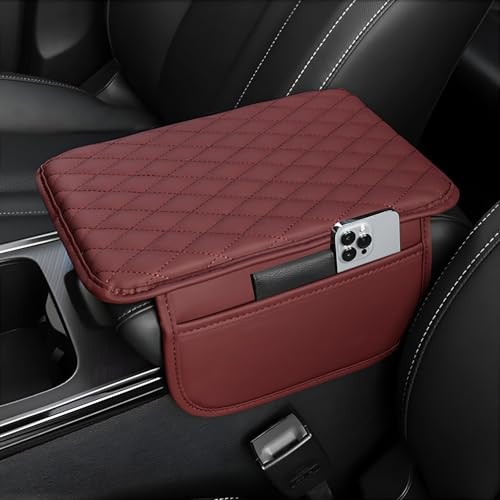 Image of SIAGO Car Armrest Cover Cushion with Storage Bags | Soft Center Console Protector Pad | Non-Slip, Waterproof & Durable | Universal Fit for Cars, SUVs & Trucks (Red) SIA144