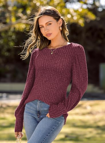 Image of MIHOLL Women's Puff Long Sleeve Shirts Casual Knit Blouses Crew Neck Elegant Tunic Tops