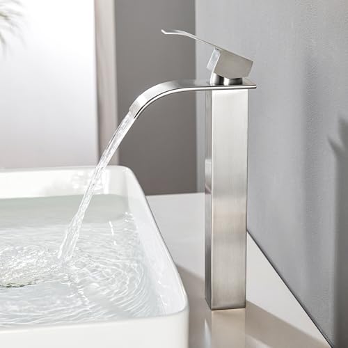 CECIPA Robinet Salle de Bain Noir Cascade Moderne, Robinet Lavabo avec Bec Haut 180mm en Acier Inoxydable, Mitigeur Lavabo Eau Chaude Froide pour Salle de Bain...