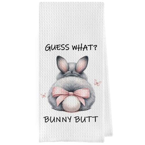Geqtt Paños de cocina de conejo de Pascua, divertidos regalos de Pascua, paños de cocina decorativos de tejido gofre, paños de cocina de mano de conejito coqueta rosa, regalos de Pascua (16 x 24