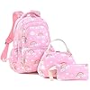 School backpack set for girlspink rainbow large capacity schoolbag with lunch box pen case 3 pcskindergarten elementary book bag for teens and primary students  urban country home decor