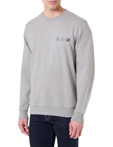 Tommy Hilfiger Sweatshirt Hombre Small Crest Outline con Cuello Redondo, Gris (Medium Grey Heather), XL