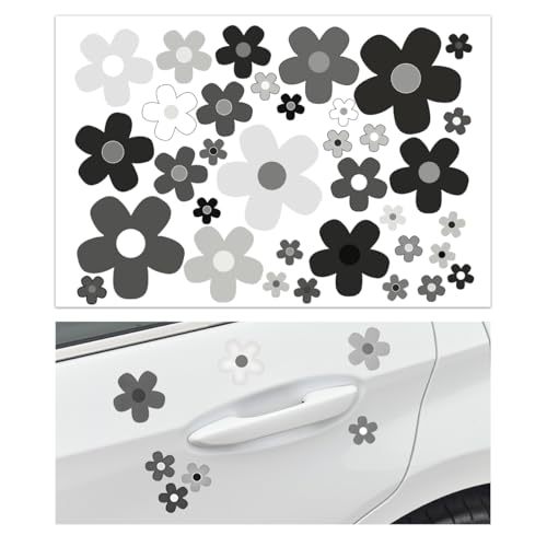 Image of KVAEY Flowers Car Stickers Set, Self Adhesive Daisy Flower Label Stickers for Car Body Mirror Window, Waterproof Hippie Stickers for Car Scooter Laptop Decoration, Car Accessories (Style D)