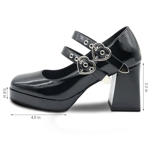 Women's Square Closed Toe Platform Chunky Strappy Block Heels Goth Mary Janes Shoes2