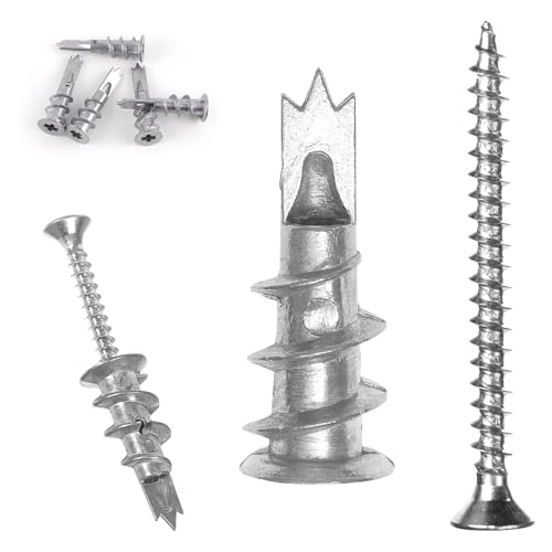 Eymobad Lot de 40 chevilles en métal autoperceuses pour plaques de plâtre - Avec vis - Chevilles pour corps creux - Pour fixation dans le béton, la brique, les cloisons sèches, les plaques de plâtre