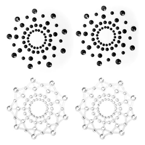 Marsrut 2Pair Fun Crystal Rhinestone Breast Nipple Covers Pasty Diamond Reusable Halloween Tassel Stickers Gift Christmas Petals Glitter Silver Sexy Pasties Cover
