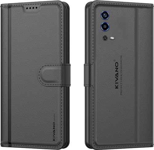Image of KIVANO LUXE Compatible for Oppo A55 Luxury Handmade Leather Magnetic Flip Folio Case | Card Holder & Kickstand | Slim Protective Cover | Unisex - Black