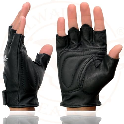 Image of Milwaukee Leather SH198 Men's Black Flame Embroidered Fingerless Gloves with Gel Palm | Padded Comfort; Vibration Relief; Flame Embroidery