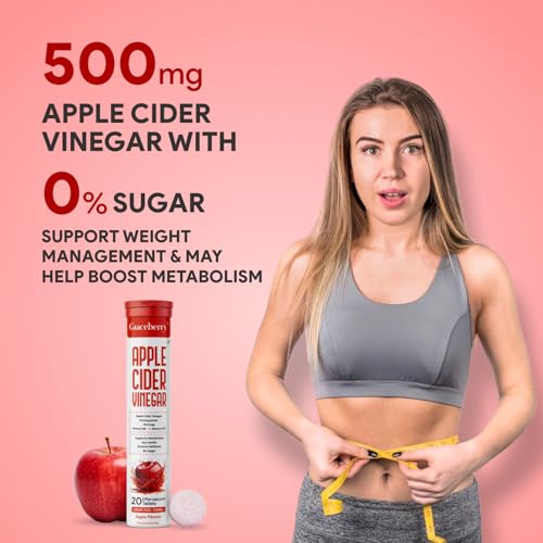 Image of Graceberry Apple Cider Vinegar Effervescent Tablet with Mother- 20 Tablets | 500mg ACV For Metabolism, Weight Management | Pomegranate & Moringa, Vit B6 & B12 | No Added Sugar | Pack of 1