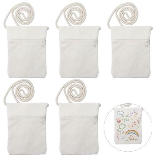 KEQAR Kinder Umhängegeldbeutel 2er Set - 18x12cm Beige Zum Bemalen