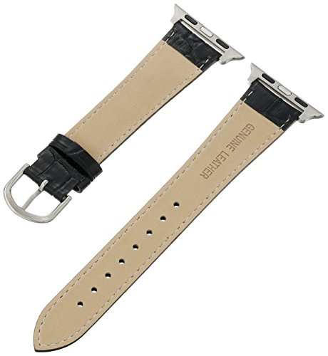 Apple Watch Band, Black Replacement Genuine Leather Strap for iWatch 20mm with Adaper