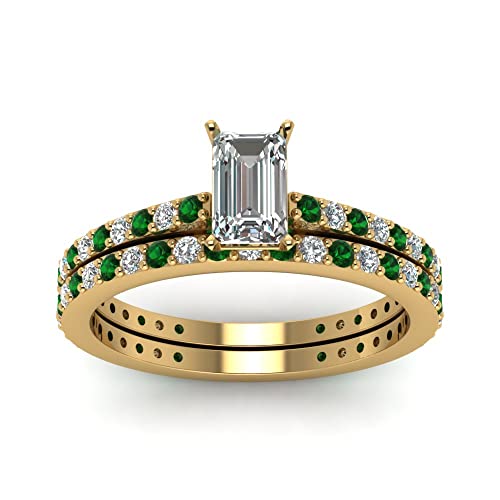 Image of 55Carat Choose Your Gemstone Emerald Shape 14k Yellow Gold Plated Wedding Ring Classic Delicate Diamond CZ Everyday Wedding Jewelry Handmade Ring Minimal Surprise Gifts for Ladies : US 4 to 12