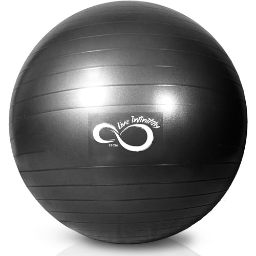 Image of Live Infinitely Exercise Ball (55cm-95cm) Extra Thick Professional Grade Balance & Stability Ball- Anti Burst Tested Supports 2200lbs- Includes Hand Pump & Workout Guide Access