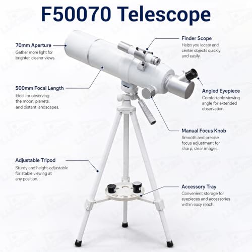Image of Lukzer F50070 Astronomical Telescope for Beginners and Families, Moon Viewing, Stargazing and Terrestrial Observation (White)