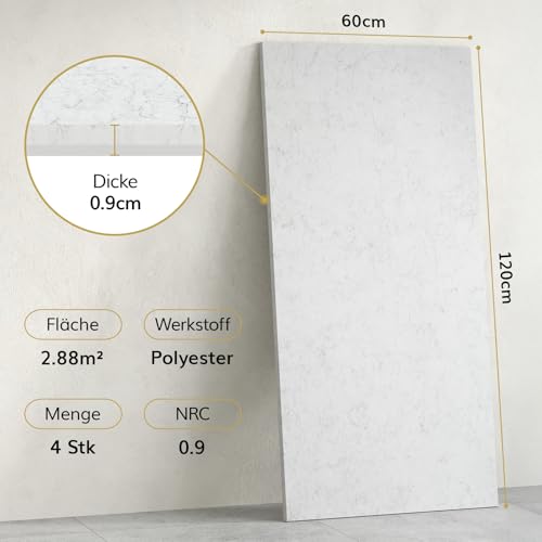 TONOR 4 Pack Akustikpaneele selbstklebend, 120x60x0.9 cm Wandpaneele selbstklebend für Schalldämmung Schallschutz, Paneele Wand für Schalldämmung und Wanddekoration, Studio, Haus, Büro, Grau