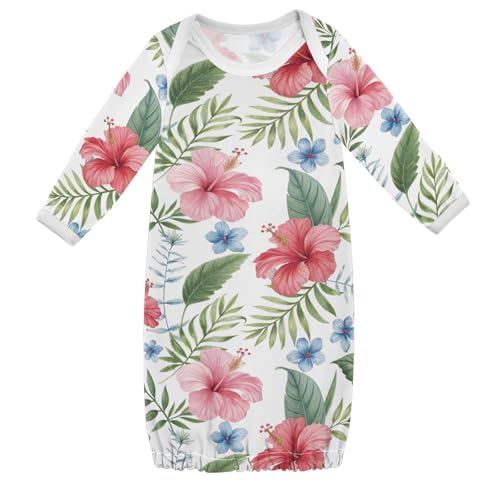 CHIFIGNO Tropical Flowers Pink Blue Unisex Cotton Baby Gowns Newborn 0-3 Months, Newborn Girl Clothes for Hospital