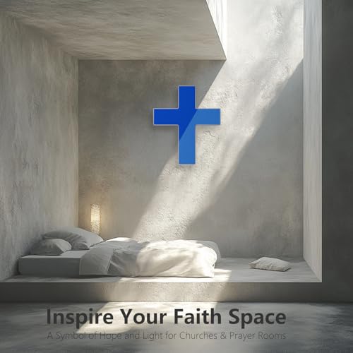Image of Anrookie 3D LED Neon Cross Sign, USB-Powered Custom Neon Light with 5-Level Dimmer, 5 Color Options, Decorative Wall Art for Home, Bedroom, Church, Party, and Gifts (9x8 in) (Midnight Blue)