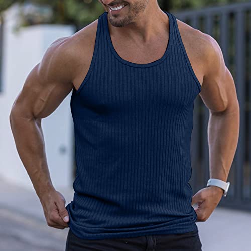 Ymosrh Men's Tank Tops Spring/Summer Knit Vertical Stripe Bodybuilding Fitness Vest I-Line Sleeveless Shirts for, S-3XL2