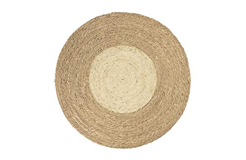HERSIG - Alfombra Fibra Natural | Alfombra Redonda Bicolor de Seagrass y Hoja de Maíz - 80 cm