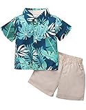  Amissz Niño Bebé 1-5 años Verano Camiseta de Manga Corta Pantalón Corto de 2 Piezas Camisa con Estampado Floral y Pajaritas + Shorts Conjunto