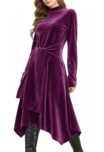 Image of Jayscreate Women's 2023 Long Sleeve Sweater Dress Fall Winter Midi Tie Front Knit High Waist Business Casual Dress