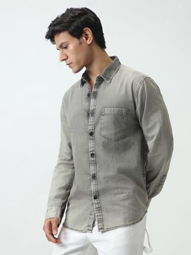 Image of Urbano Fashion Men's Regular Fit Full Sleeve Washed Denim Shirt