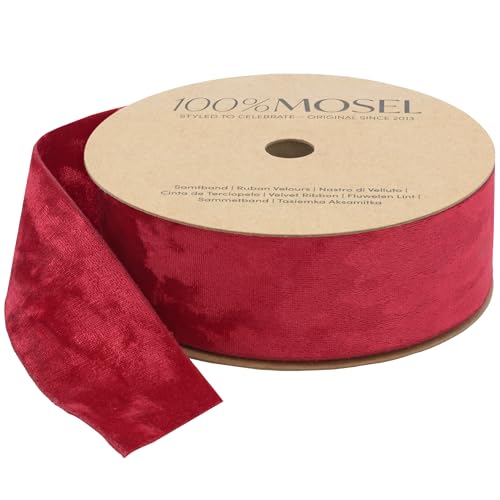 100% Mosel Samt Dekoband in Rot (4 cm x 10 m) Geschenkband mit beidseitiger Pannesamt-Optik edles Schleifenband zum Dekorieren & Basteln zum Einpacken besonderer Geschenke