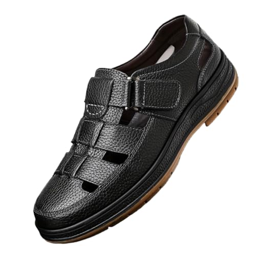 Men's leather sandals Summer Hollow-Out Casual Shoes, Top Layer Cowhide Upper, Comfortable & Durable, Non-Slip Rubber Sole, Breathable Beach Sandals for Hiking & Outdoor Activities