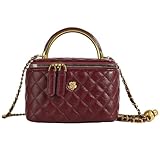 Quilted Leather Crossbody Bag with Chain Strap Women's Top Handle Bucket Square Box Bag for Women (Wine red)