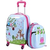 Kinderkoffer-Set mit Großem Stauraum - Dieses Kofferset besteht aus 2 Teilen: ein Koffer und ein Rucksack. Es gibt genügende Innenräume für Aufbewahrung, wie Kleidungen, Bücher, Snacks, Schuhe und Spielzeuge.