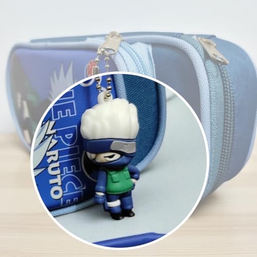 Image of KiddiBox One Piece Anime Pencil Case, Blue Double Zipper Stationery Pouch with Character Charm, School Supply with Keychain, Pencil Box for Boys and Girls, Best Gift