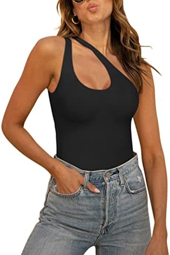 REORIA Butsmooth® Women's Trendy Sexy Plunge One Shoulder Sleeveless V Backless Going Out Tank Bodysuits Tops