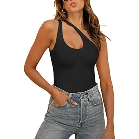 REORIA Women's One Shoulder Cutout Bodysuit Cover