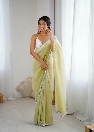 Image of Women's Chiffon Embellished Saree With Unstitched Blouse Piece