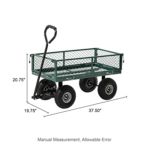 Glitzhome Heavy Duty 550 Lbs Capacity Steel Garden Cart With Removable Mesh Sides To Convert Into Flatbed, 10" Tires & Rotating Handle, Utility Garden Carts Wagon For Lawn For Outdoor Yard Farm,Green #TOP1