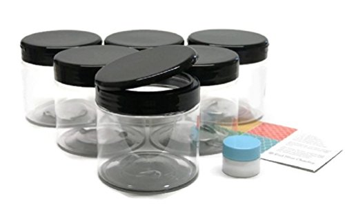 Clear 16 oz Plastic Jars with Black Flip Top Lids (6 pk) with Mini Jar - PET Round Refillable Containers