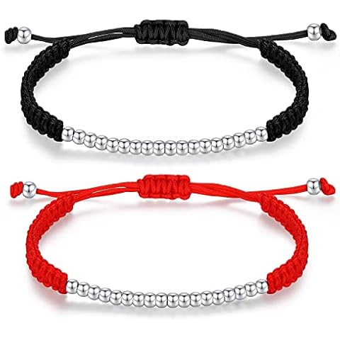 JAYUMO 2 Pcs Matching Couples Bracelets for Men Women Red Black Mix Infinity Love Lucky Bracelet Tibetan Lucky Amulet Knot Bracelet Woven Thread String for Friend and Peace and Protection, not known Cover