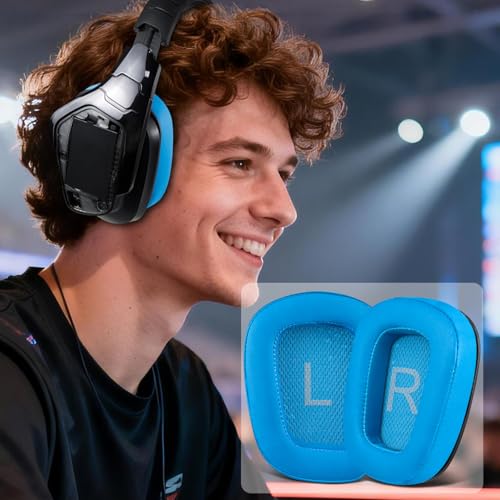 Image of SOULWIT Protein Leather Ear Pads Cushions Replacement for Logitech G35 G930 G933 G935 G633 G635 G533 G430 G431 G432 G433 Gaming Headset, Earpads for G332 G230 G231 G233 Headphones - Blue
