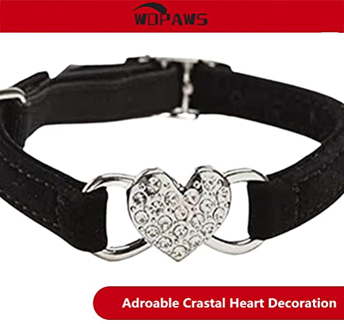 WDPAWS Heart Bling Cat Collar with Safety Belt and Bell Adjustable 8-10 inches for Kitten Cats (Black) - Image 4